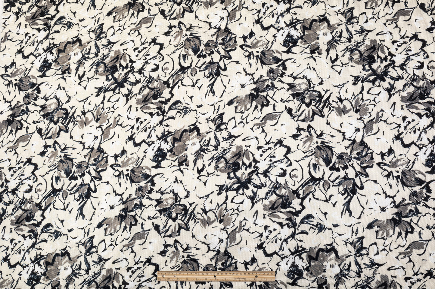 Floral Printed Cotton Tweed - Navy, Gray, Off White