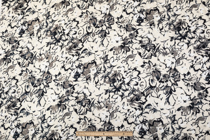 Floral Printed Cotton Tweed - Navy, Gray, Off White