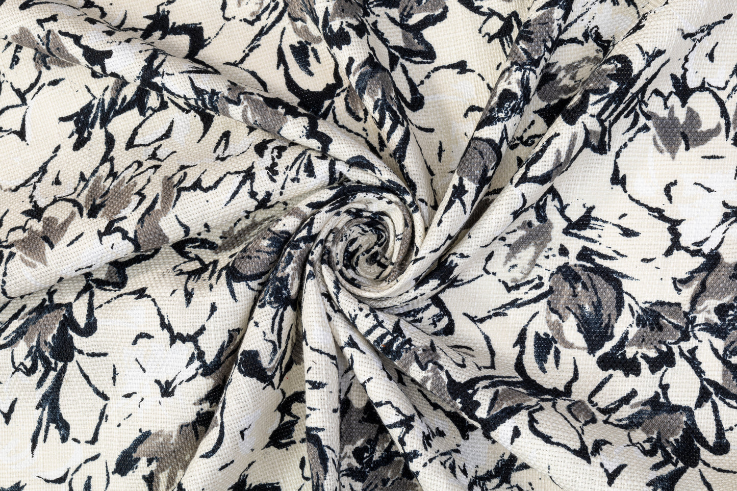 Floral Printed Cotton Tweed - Navy, Gray, Off White
