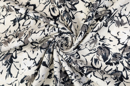Floral Printed Cotton Tweed - Navy, Gray, Off White