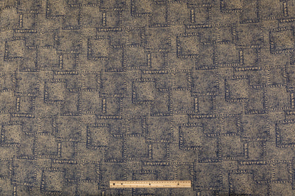 Printed Cotton Denim Twill - Navy and Beige
