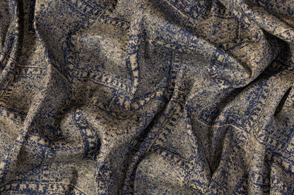 Printed Cotton Denim Twill - Navy and Beige