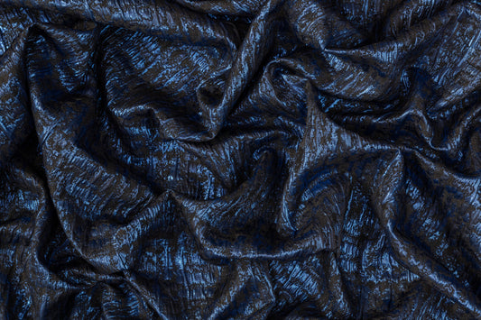 Crushed Metallic Brocade - Blue and Black