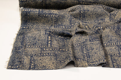 Printed Cotton Denim Twill - Navy and Beige