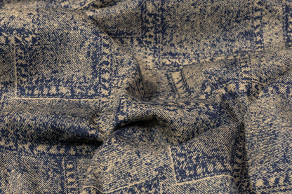 Printed Cotton Denim Twill - Navy and Beige