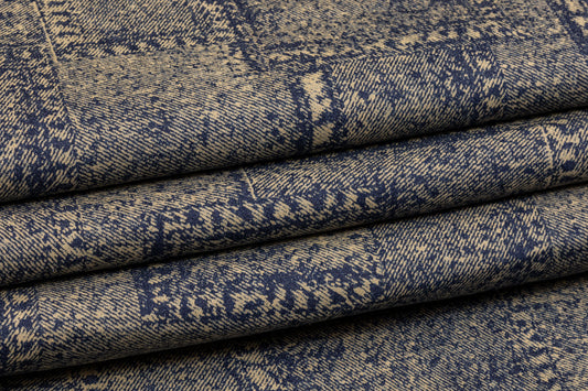 Printed Cotton Denim Twill - Navy and Beige