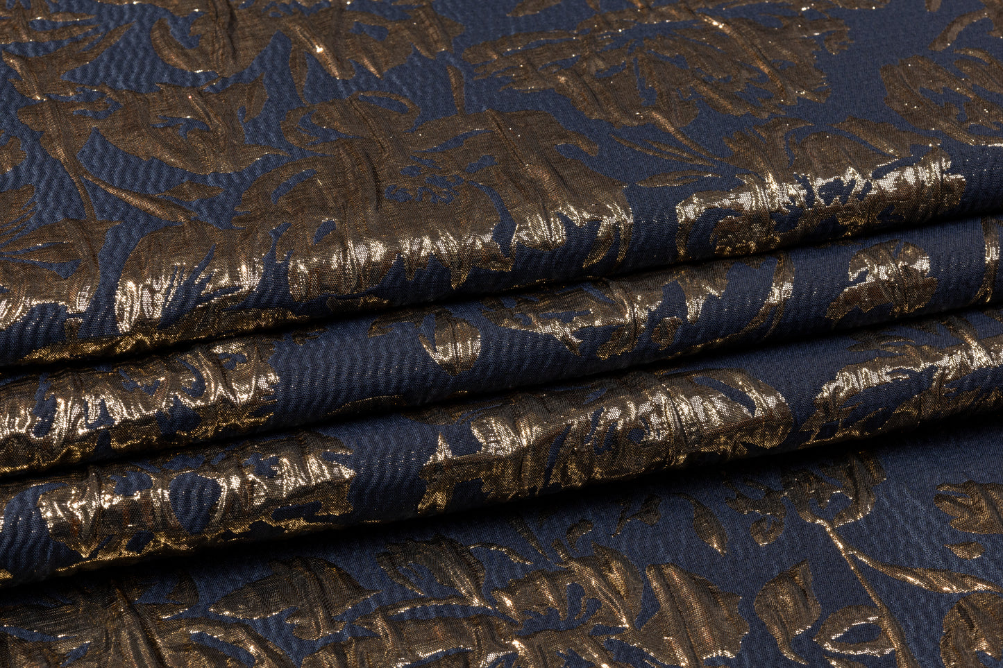 Floral Crushed Metallic Brocade - Navy and Gold