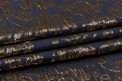 Floral Crushed Metallic Brocade - Navy and Gold