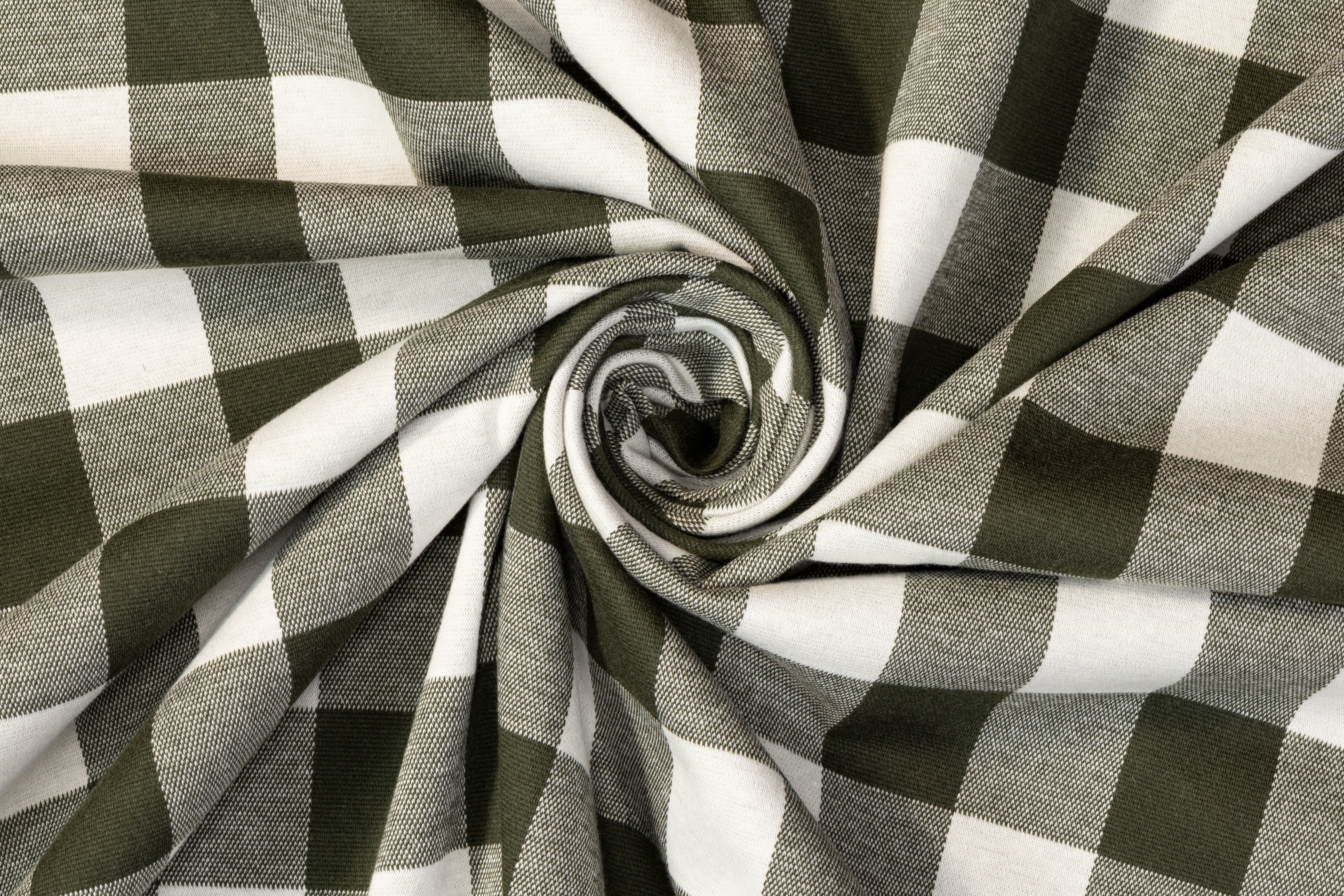 Plaid Poly Cotton Jersey Knit - Green and White