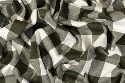 Plaid Poly Cotton Jersey Knit - Green and White