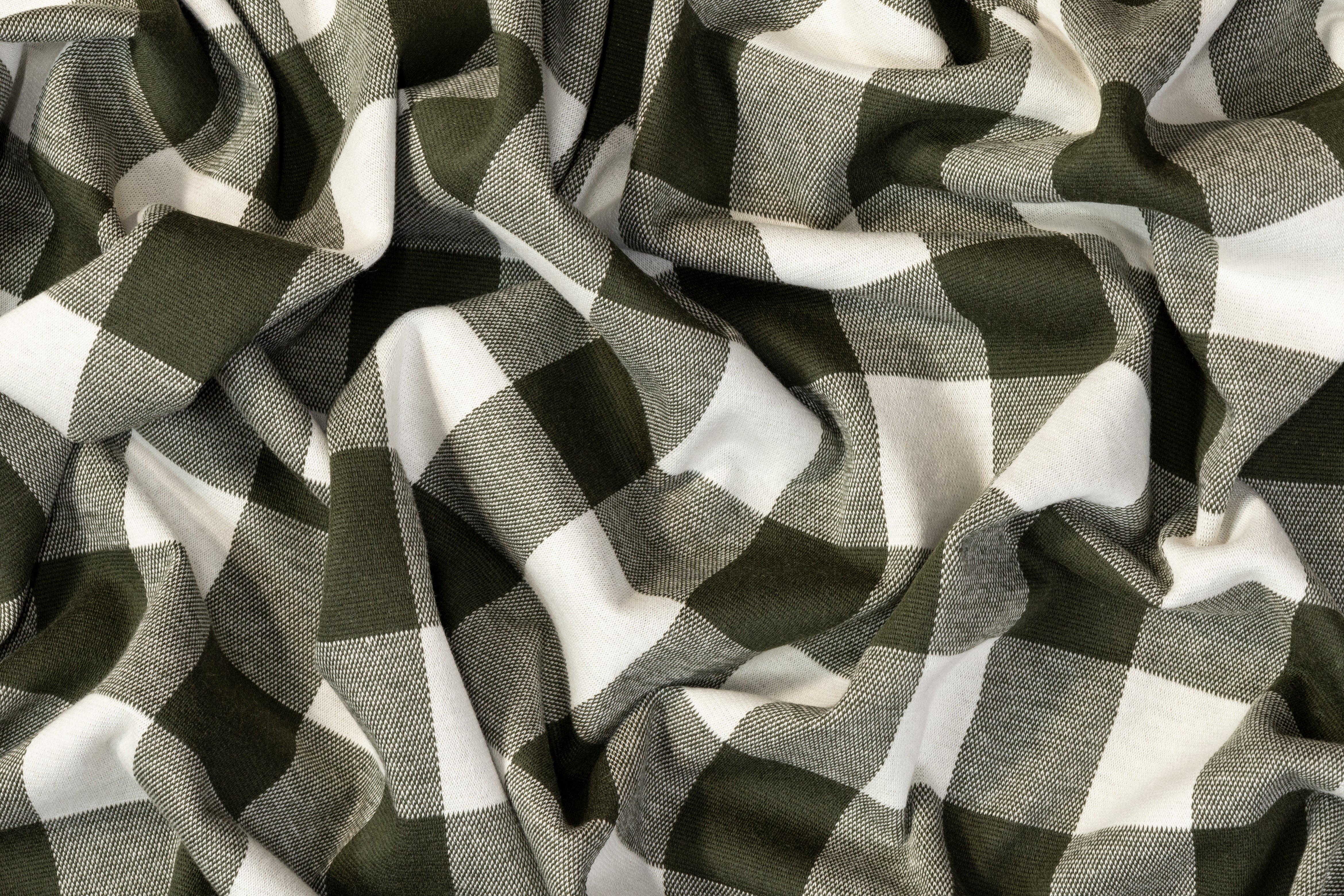 Plaid Poly Cotton Jersey Knit - Green and White