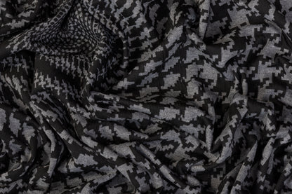 Spiral Houndstooth Jersey Knit - Gray and Black