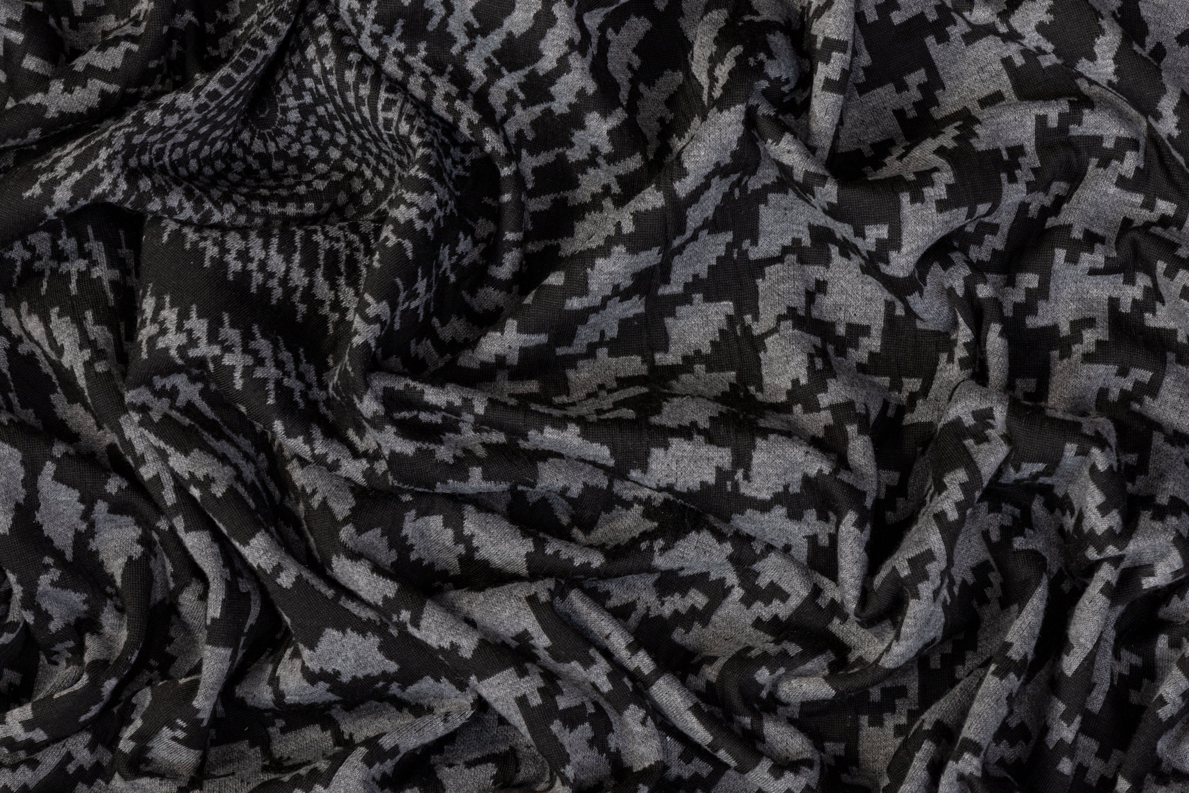 Spiral Houndstooth Jersey Knit - Gray and Black