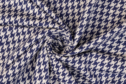 Houndstooth Cotton Jersey Knit - Blue and Off White