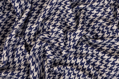 Houndstooth Cotton Jersey Knit - Blue and Off White