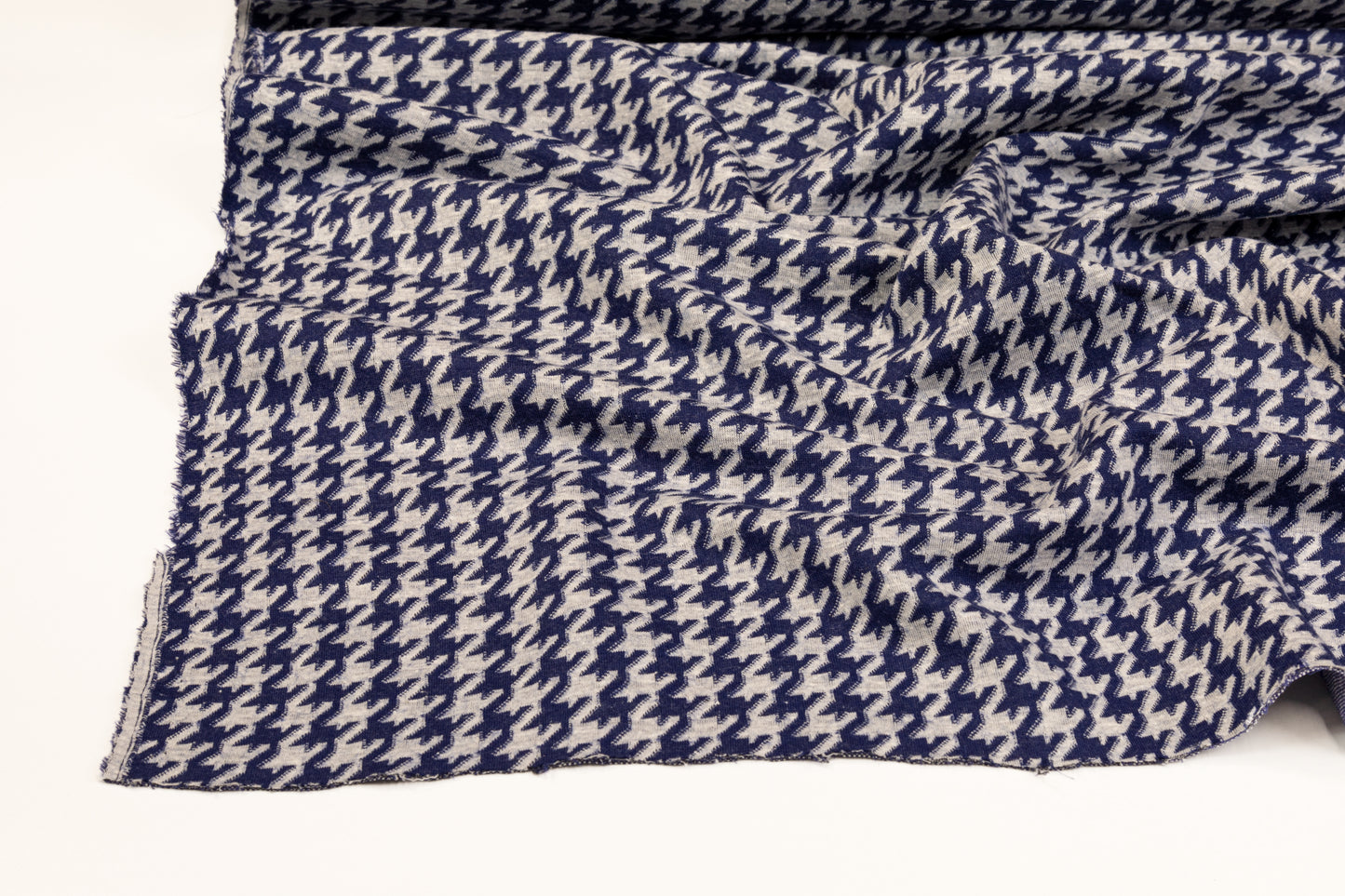 Houndstooth Cotton Jersey Knit - Blue and Off White