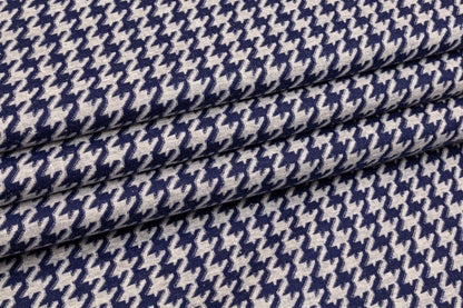 Houndstooth Cotton Jersey Knit - Blue and Off White