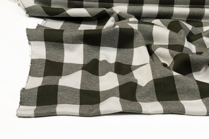 Plaid Poly Cotton Jersey Knit - Green and White