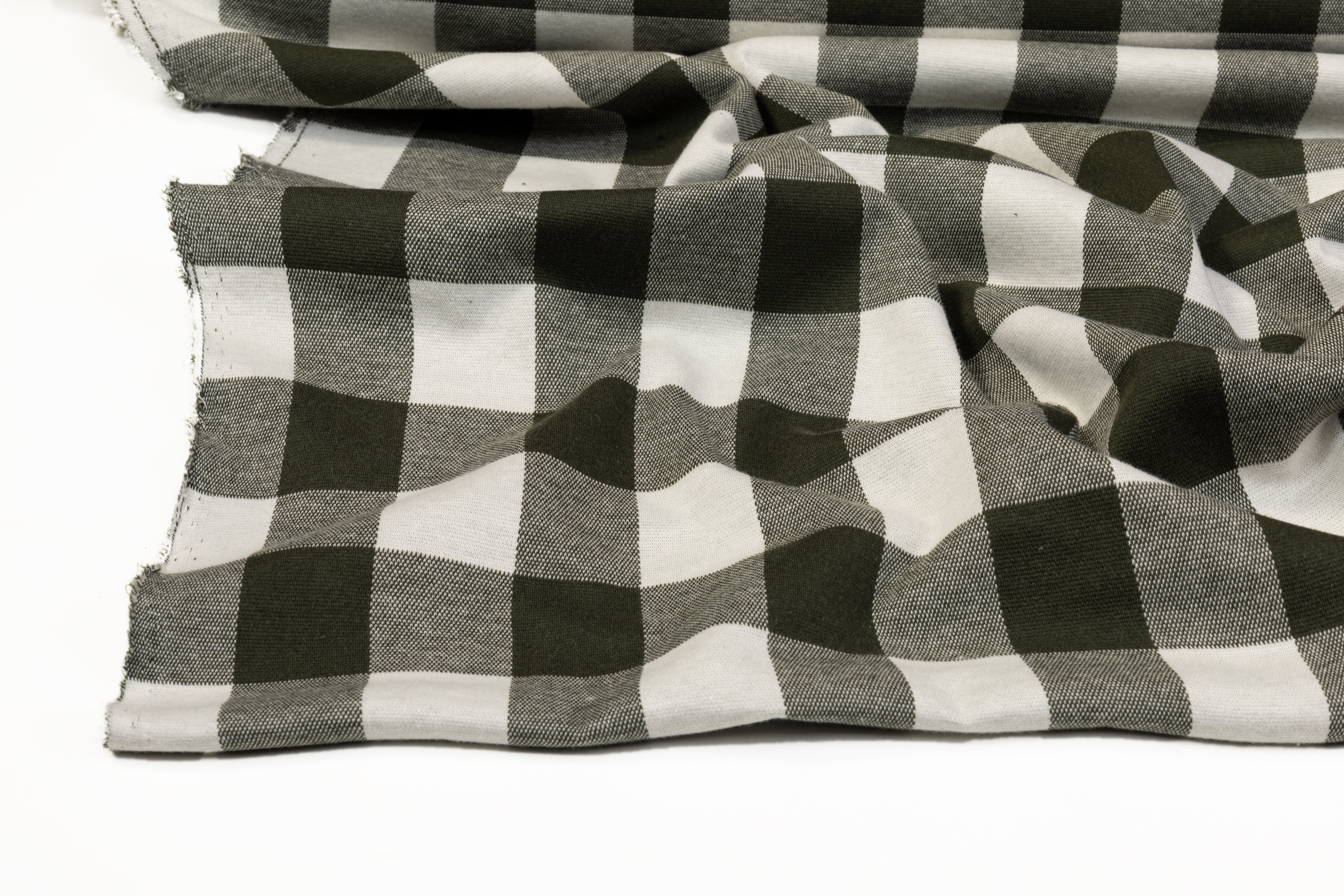 Plaid Poly Cotton Jersey Knit - Green and White
