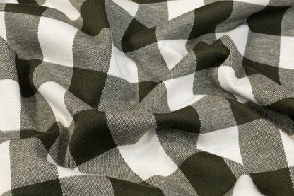 Plaid Poly Cotton Jersey Knit - Green and White
