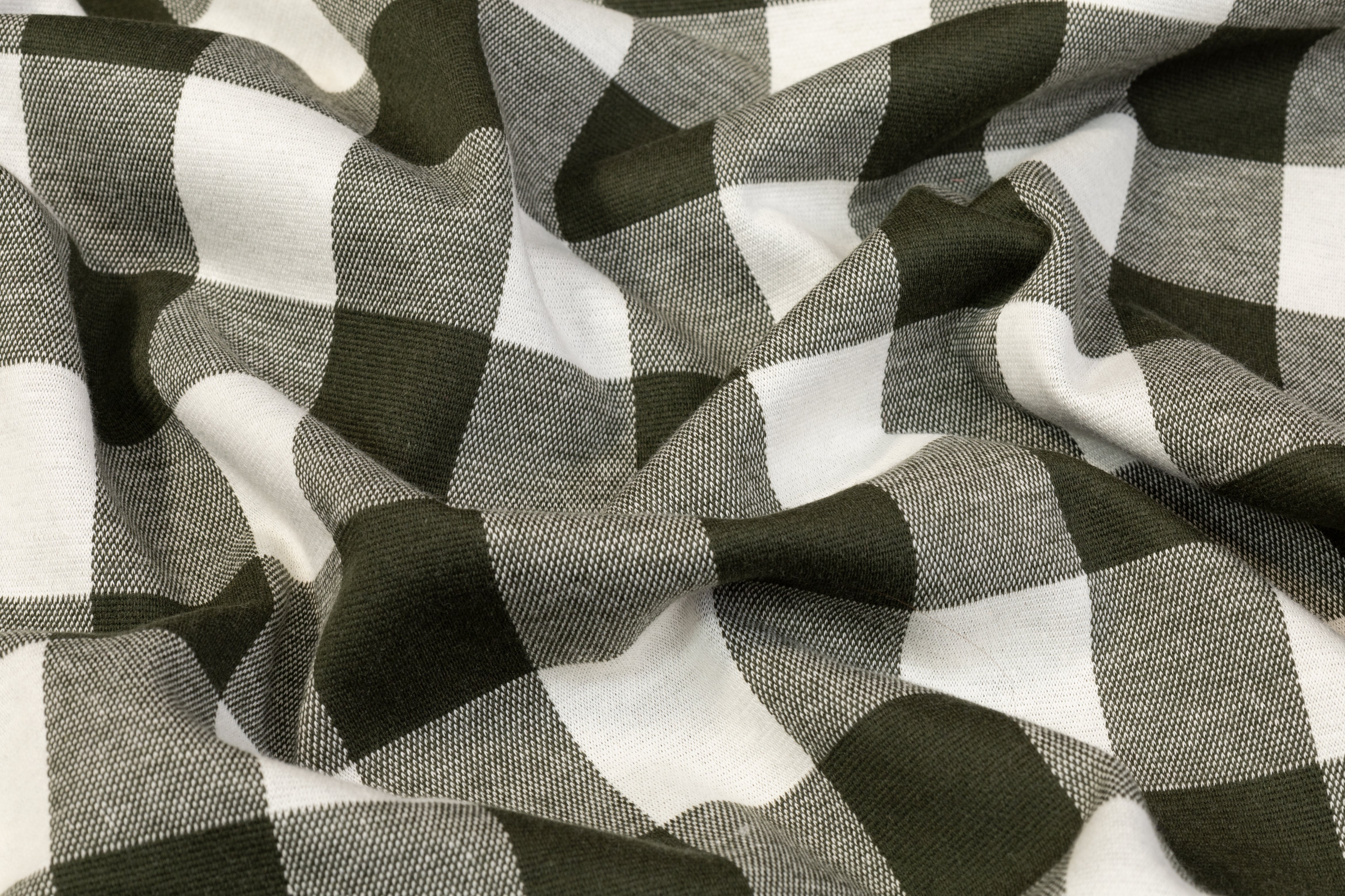 Plaid Poly Cotton Jersey Knit - Green and White