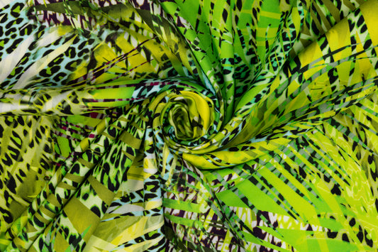 Palm Leaves Cheetah Print Viscose - Green and Blue