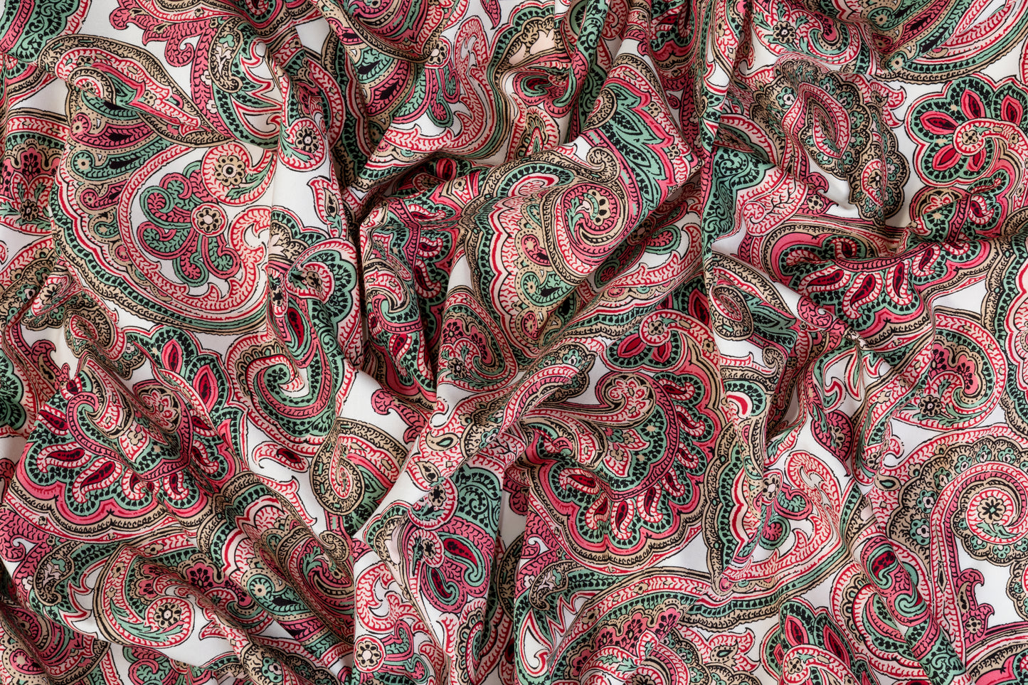 Paisley Italian Cotton - Pink, Green, White