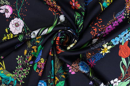Floral Italian Silk Charmeuse - Black / Multicolor
