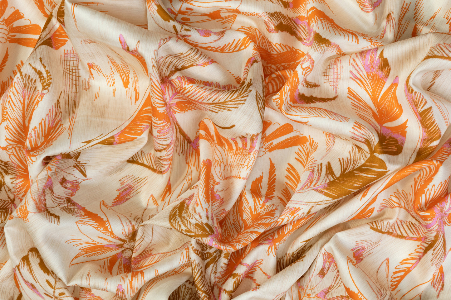 Tropical Printed Italian Cotton - Beige, Orange, Brown, Purple