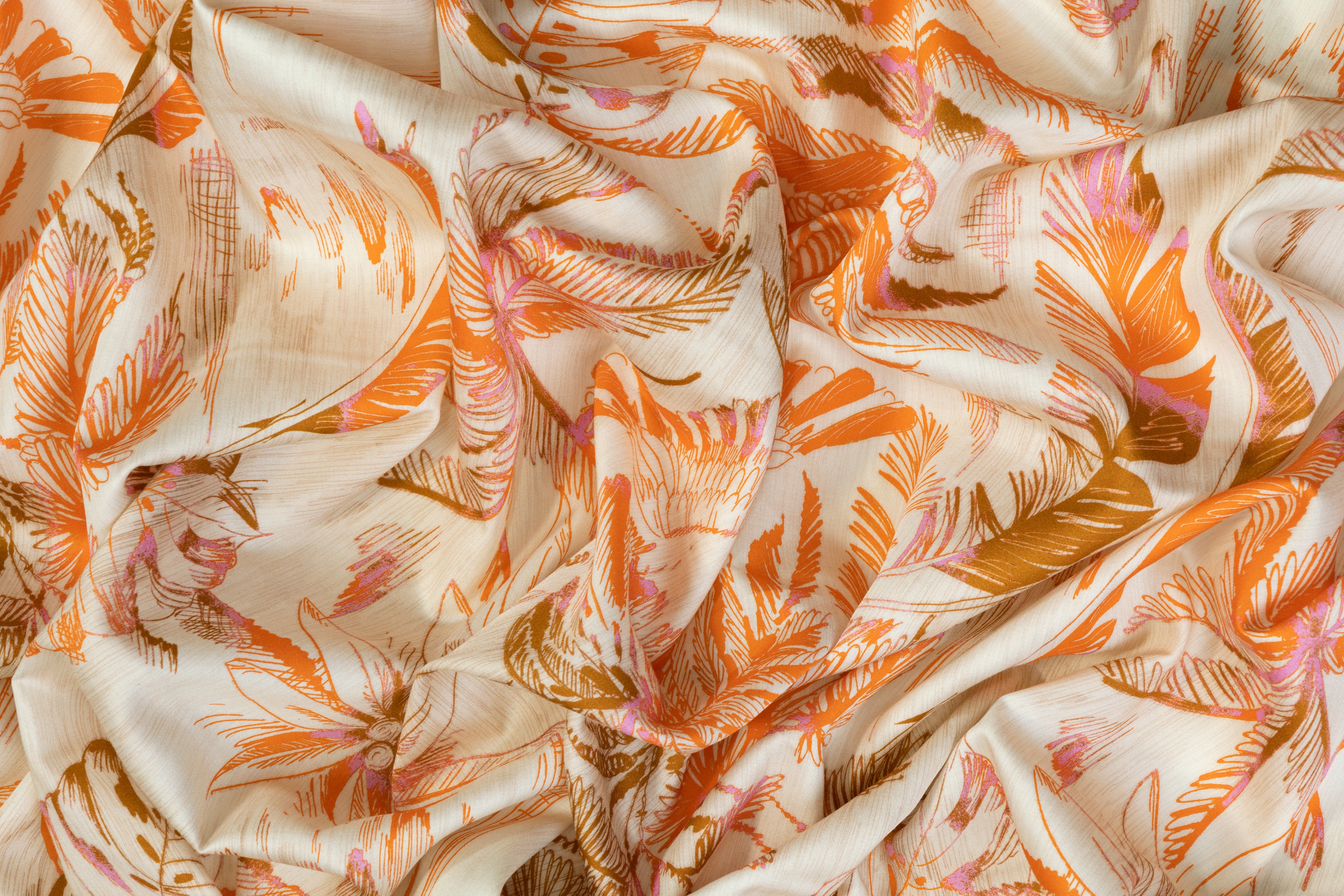 Tropical Printed Italian Cotton - Beige, Orange, Brown, Purple
