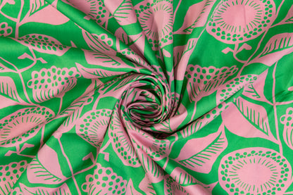 Floral Italian Cotton - Green and Pink