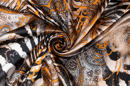Italian Silk Charmeuse - Orange, Black, Brown