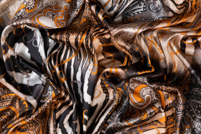 Italian Silk Charmeuse - Orange, Black, Brown