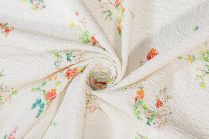Crinkled Italian Stretch Cotton - White / Multicolor