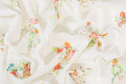 Crinkled Italian Stretch Cotton - White / Multicolor