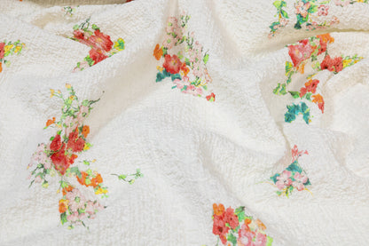 Crinkled Italian Stretch Cotton - White / Multicolor