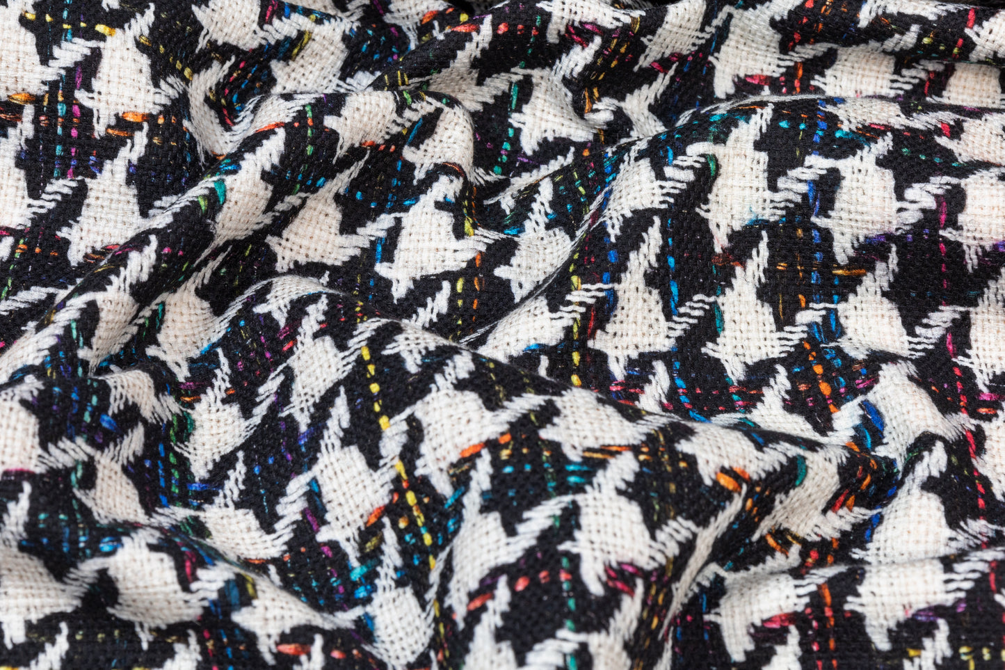 Printed Houndstooth Italian Cotton Tweed - Multicolor