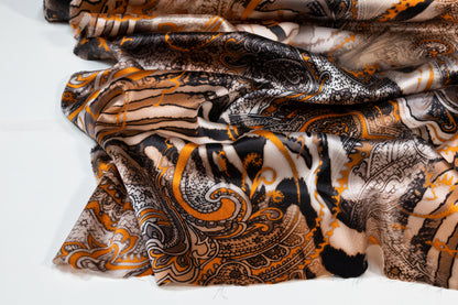Italian Silk Charmeuse - Orange, Black, Brown