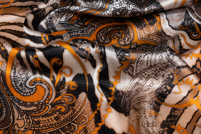 Italian Silk Charmeuse - Orange, Black, Brown