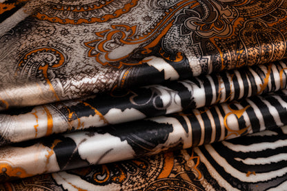 Italian Silk Charmeuse - Orange, Black, Brown