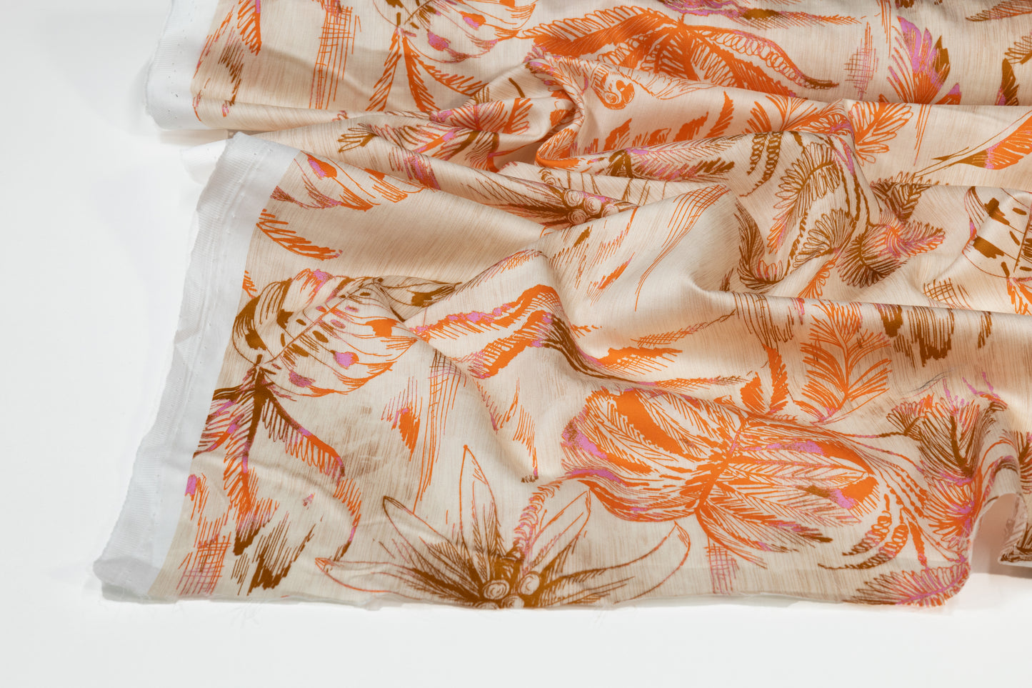 Tropical Printed Italian Cotton - Beige, Orange, Brown, Purple