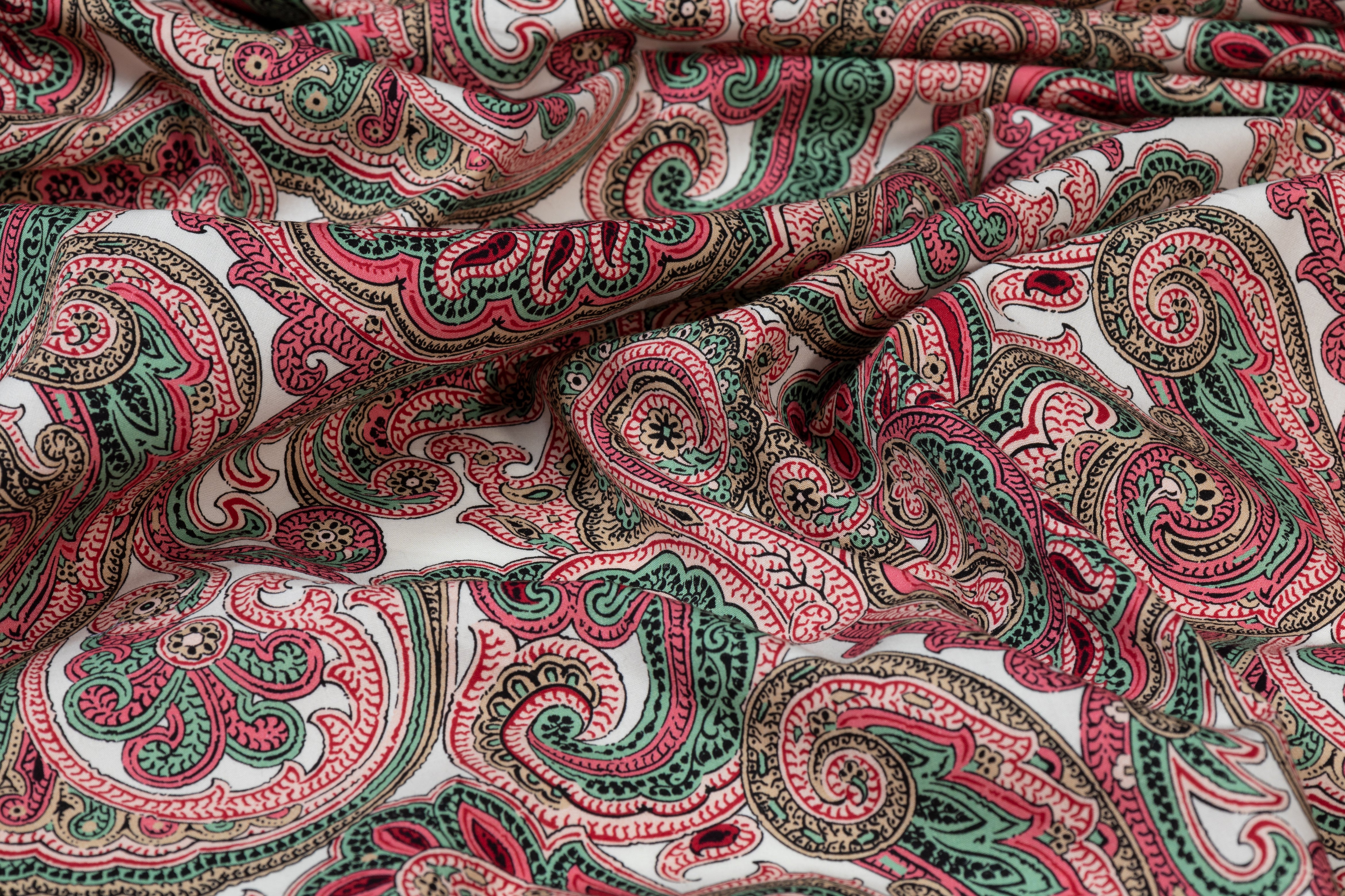 Paisley Italian Cotton - Pink, Green, White
