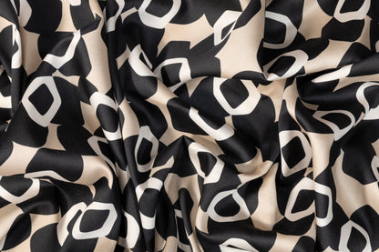 Abstract Italian Cotton Print - Taupe and Black