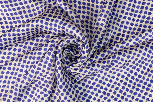 Geometric Italian Viscose Charmeuse - Blue and White