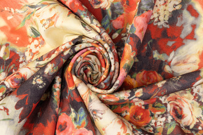 Floral Printed Textured Italian Wool - Multicolor