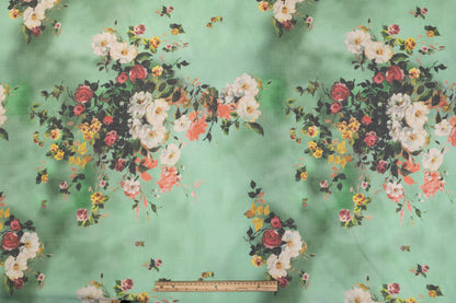 Tie-dye Floral Italian Wool Crepe - Mint Green / Multicolor