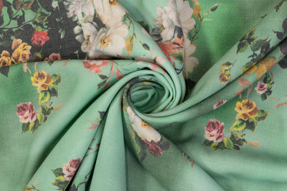 Tie-dye Floral Italian Wool Crepe - Mint Green / Multicolor