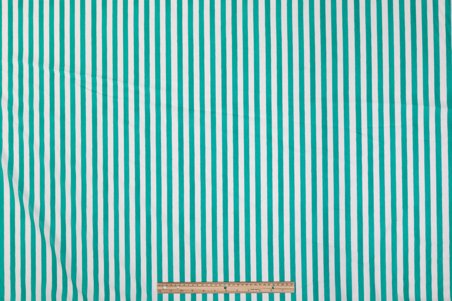 Striped Cotton - Teal Green and White