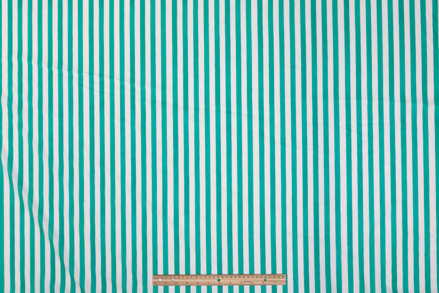 Striped Cotton - Teal Green and White