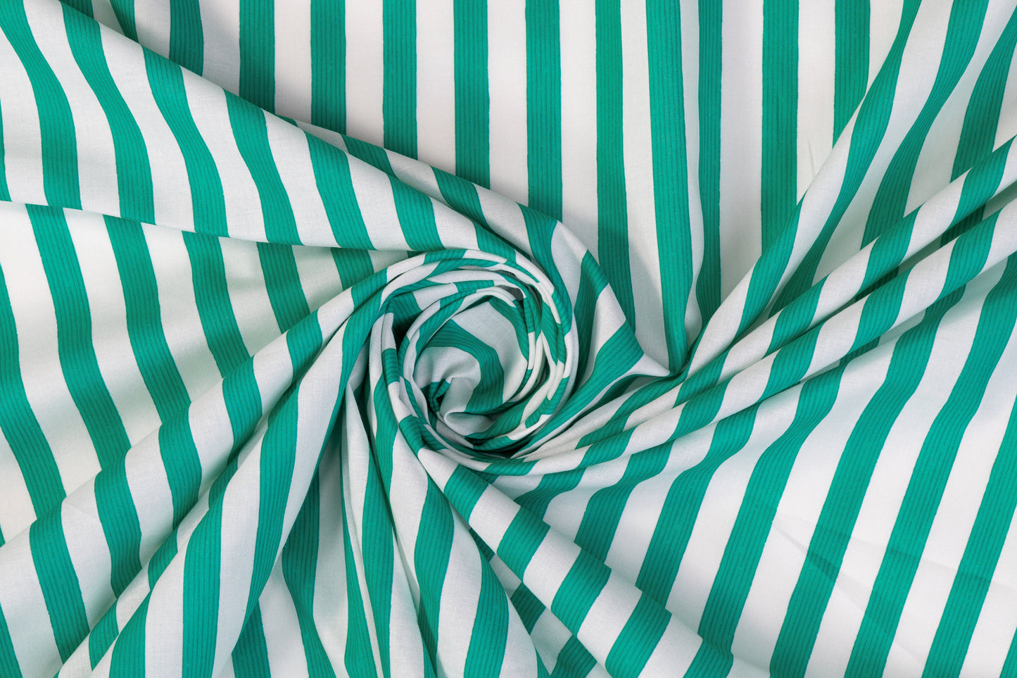 Striped Cotton - Teal Green and White